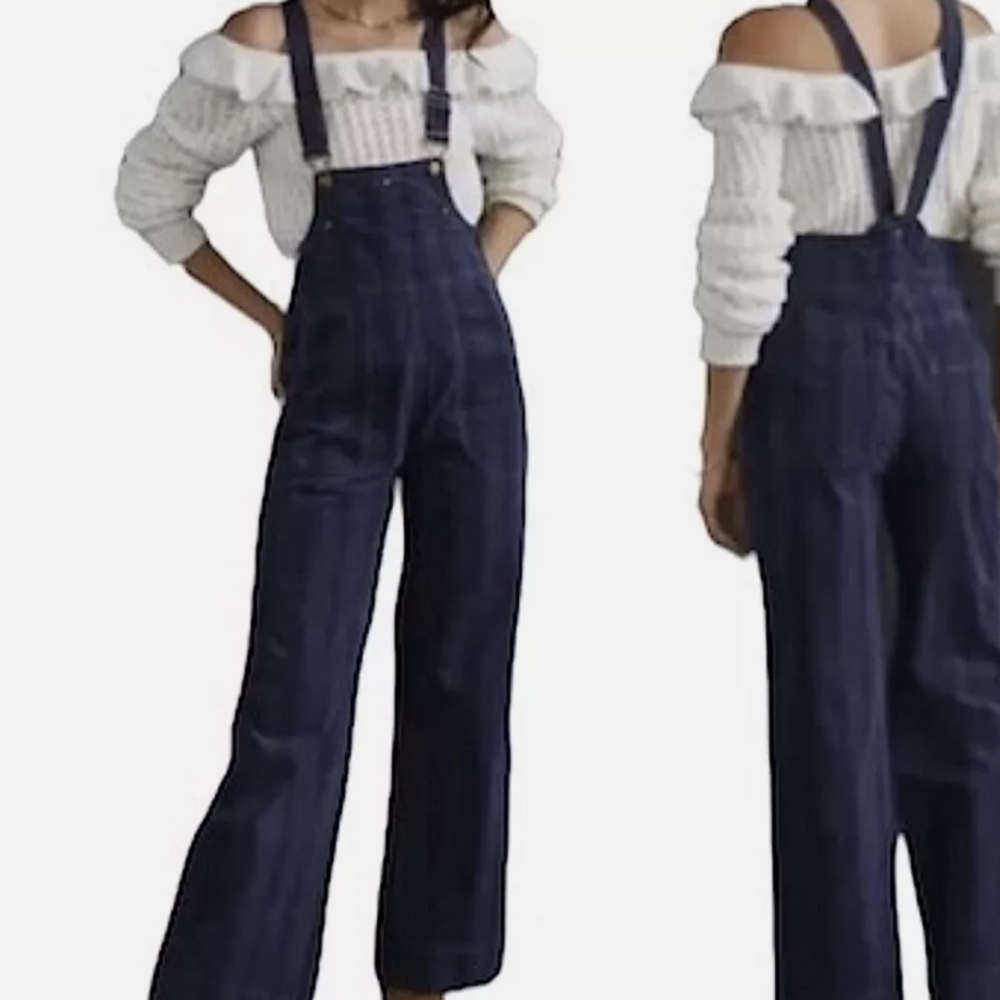 Pilcro Striped Blue Corduroy Overalls Adjustable Straps